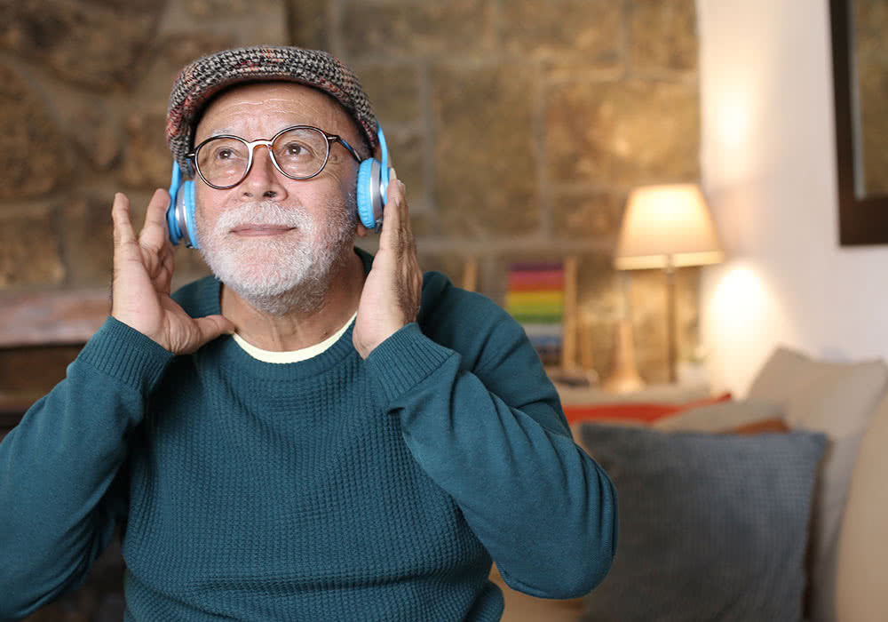 Senior Listening to Music